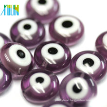 European clear purple color oval shape lampwork glass evil eye beads